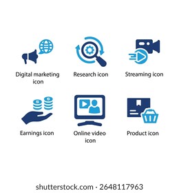 Digital marketing, Research, Streaming, Earnings, Online video, Product icon