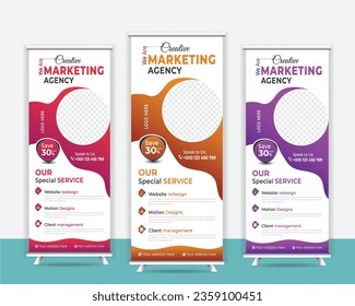 digital marketing roll up colorful design set. Standee Design. Banner Template, Abstract  Triangle Background vector,