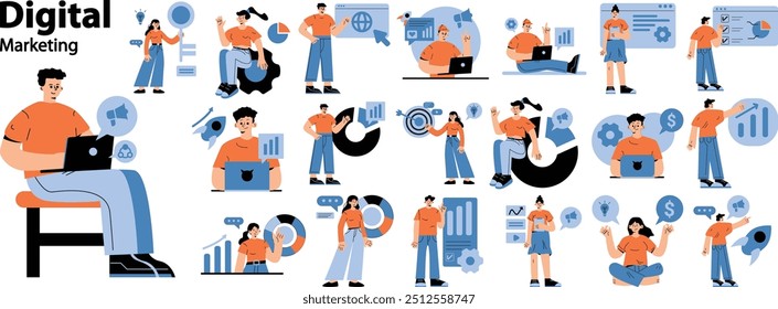 Digital Marketing Scene Set Different Character