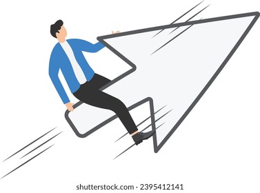 Digital marketing, Search Engine Optimization or online advertisement to reach more customers' concepts. Businessman riding mouse pointer to higher level metaphor of business growth with technology.

 - Shutterstock ID 2395412141
