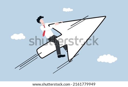 Digital marketing, Search Engine Optimization or online advertisement to reach more customers concept. Businessman riding mouse pointer to higher level metaphor of business growth with technology.