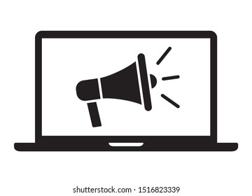 Digital marketing SEM with computer and megaphone flat vector icon for apps and websites