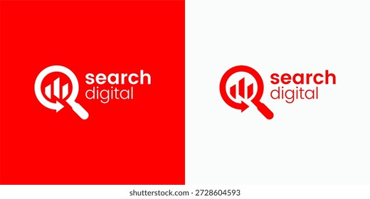 Digitales Marketing und SEO Analytics Logo mit Vergrößerungsglas und Balkendiagramm