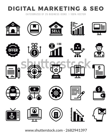 Digital Marketing and SEO icon pack for your website. mobile. presentation. and logo design.