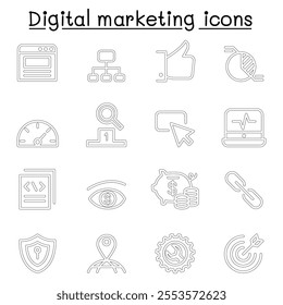 Digital marketing  SEO icon set in thin line style