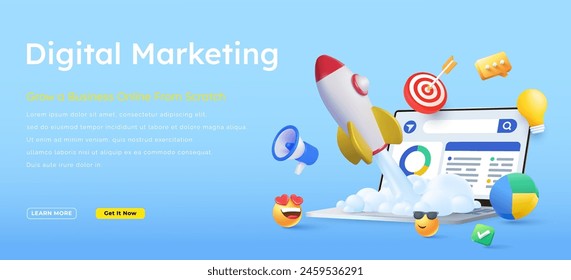 Diseño de Anuncio de ilustración de concepto de estrategia seo de marketing digital