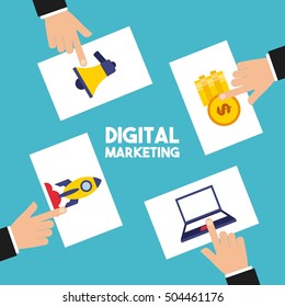 digital marketing set line icons vector illustration design