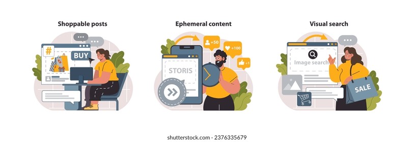 Digital marketing set. Marketing strategy development innovative techniques, tools and services. Web marketing technologies for brand online promotion. Flat vector illustration