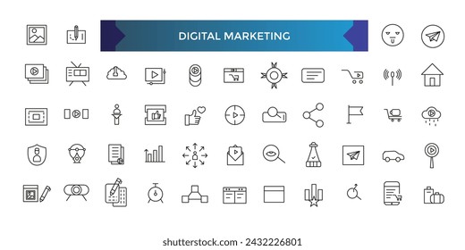 Digital marketing set of web icons in line style. Marketing icons for web and mobile app.