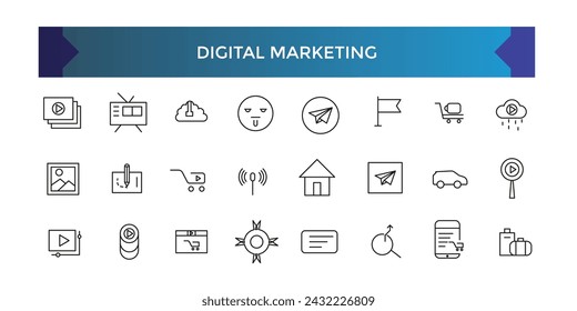 Conjunto de iconos web de marketing digital en estilo de línea. Iconos de marketing para web y aplicación móvil.