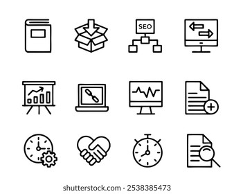 Digital marketing set of web icons in line style. Marketing icons for web and mobile app. Communication, advertising, ecommerce, seo, content, product, target audience, website, social media and more	