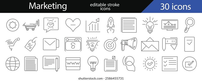 Digital Marketing set of web icons in line style. Marketing icons for web and mobile app. Vector illustration