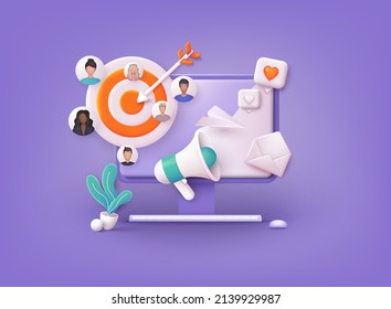 Digital marketing, smm digital web technology. Web analytics and marketing social media concept. 3D Web Vector Illustrations. - Shutterstock ID 2139929987