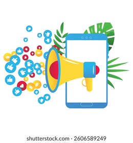 Digital marketing and social media advertising concept vector flat illustration on the white background