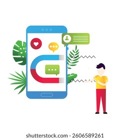 Digital marketing and social media advertising concept vector flat illustration on the white background