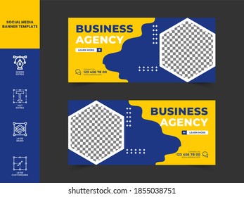 Digital marketing social media cover template. Vector graphic ads template set. Modern social media banner for all type of business. Business agency banner set.