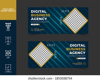 Digital marketing social media cover template. Vector graphic ads template set. Modern social media banner for all type of business. Business agency banner set.
