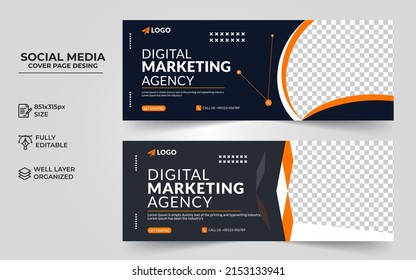 Digital Marketing Social Media Cover Banner Template, Creative Business Cover And Banner Vector Desing