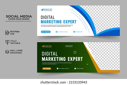 Digital Marketing Social Media Cover Banner Template, Creative Business Cover And Banner Vector Desing