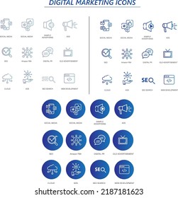 Digital marketing social media design icons, Story icons, marketing website icons, symbol design