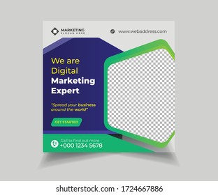 Vorlage für die digitale Marketing-Social-Media-Post, Digital-Marketing-Agentur,
Square Flyer Template, bearbeitbare Web Banner Post Template, Digital Business Marketing Social Media Banner, Marketing Experte