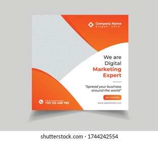 Digital Marketing Social Media Post Template, Digital marketing agency, Square Flyer Template, Editable web Banner Post Template, Digital Business Marketing Social Media Banner, Marketing Expert