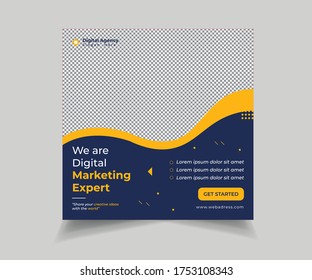 Digital Marketing Social Media Post Template, Digital marketing agency, Square Flyer Template, Editable web Banner Post Template, Digital Business Marketing Social Media Banner, Marketing Expert