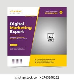 Digital Marketing Social Media Post Template, Digital marketing agency, Square Flyer Template, Editable web Banner Post Template, Digital Business Marketing Social Media Banner