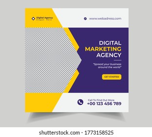 Digital Marketing Social Media Post Template, Digital marketing agency, Square Flyer Template, Editable web Banner Post Template, Digital Business Marketing Social Media Banner, vector