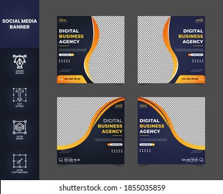 Digital marketing social media post template. Vector graphic ads template set. Modern social media banner for all type of business. Business agency banner set.