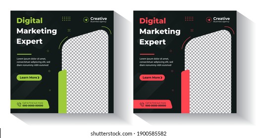 Digital Marketing Social Media Post Template, agencia de marketing digital, Square Flyer Template, Digital Business Marketing Social Media Banner, Vector graphic Ad Template.