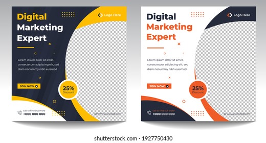 Digital Marketing Social Media Post Template, agencia de marketing digital, Square Flyer Template, Digital Business Marketing Social Media Banner, Vector graphic Ad Template.