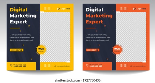 Digital Marketing Social Media Post Template, agencia de marketing digital, Square Flyer Template, Digital Business Marketing Social Media Banner, Vector graphic Ad Template.