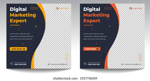 Digital Marketing Social Media Post Template, agencia de marketing digital, Square Flyer Template, Digital Business Marketing Social Media Banner, Vector graphic Ad Template.