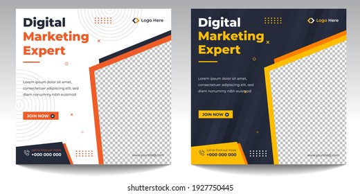 Digital Marketing Social Media Post Template, agencia de marketing digital, Square Flyer Template, Digital Business Marketing Social Media Banner, Vector graphic Ad Template.