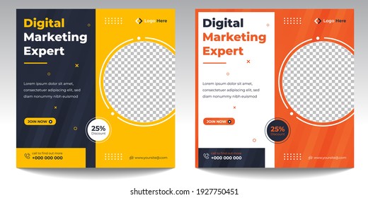 Digital Marketing Social Media Post Template, agencia de marketing digital, Square Flyer Template, Digital Business Marketing Social Media Banner, Vector graphic Ad Template.