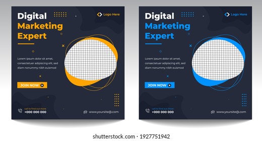 Digital Marketing Social Media Post Template, agencia de marketing digital, Square Flyer Template, Digital Business Marketing Social Media Banner, Vector graphic Ad Template.