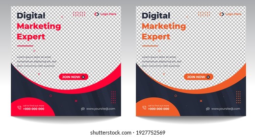 Digital Marketing Social Media Post Template, agencia de marketing digital, Square Flyer Template, Digital Business Marketing Social Media Banner, Vector graphic Ad Template.