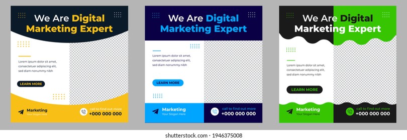 Digital Marketing Social Media Post Template Design Set, Digital Marketing Agency, Creative Marketing Expert, Digital Business Marketing Social Media Banner, Creative Business Agency Post Banner 