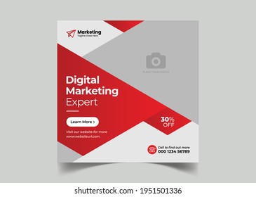 Digital marketing social media post template, Digital business marketing editable social media square banner