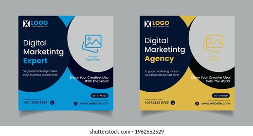 Digital Marketing Social Media Post Template, Digital marketing agency, Square Flyer Template, Digital Business Marketing Social Media Banner, Vector graphic ad template