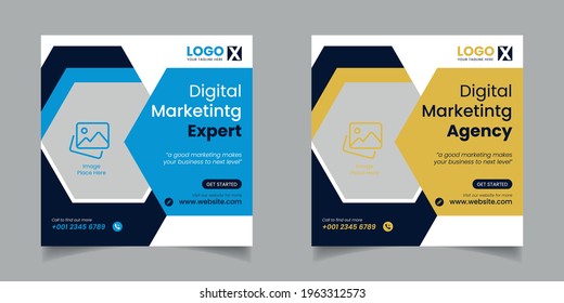 Digital Marketing Social Media Post Template, Digital marketing agency, Square Flyer Template, Digital Business Marketing Social Media Banner, Vector graphic ad template