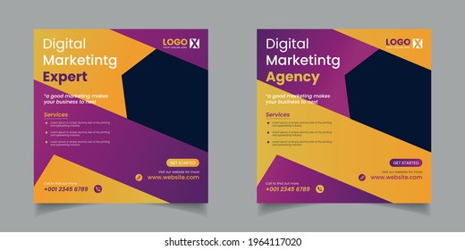 Digital Marketing Social Media Post Template, Digital marketing agency, Square Flyer Template, Digital Business Marketing Social Media Banner, Vector graphic ad template