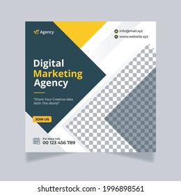 Digital Marketing Social Media Post Template, Square Vector Flyer, Editable web Banner Post Template,