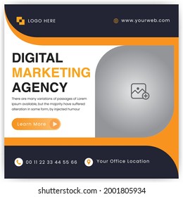 Digital Marketing Social Media Post Template, Digital marketing agency, Square Flyer Template, Digital Business Marketing Social Media Banner, Vector graphic ad template, Corporate advertising.