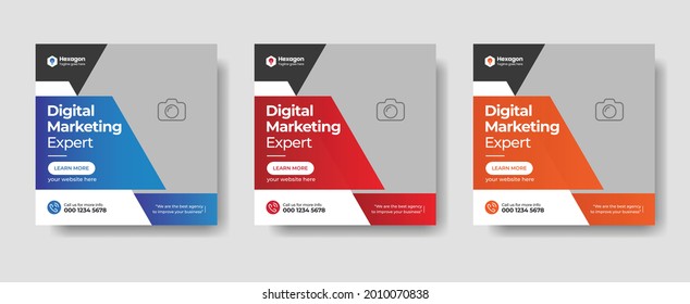 Digital marketing social media post template, Digital business marketing, Editable square web ad banner, Digital marketing agency banner, Corporate business flyer, Suitable for social media marketing