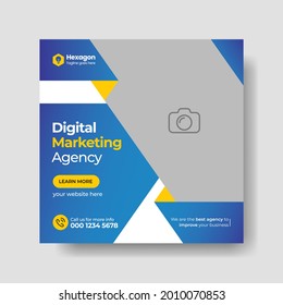 Digital marketing social media post template, Digital business marketing, Editable square web ad banner, Digital marketing agency banner, Corporate business flyer, Suitable for social media marketing