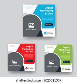 Digital Marketing Social Media Post Template, Digital marketing agency, Square Flyer Template, Editable web Banner Post Template
