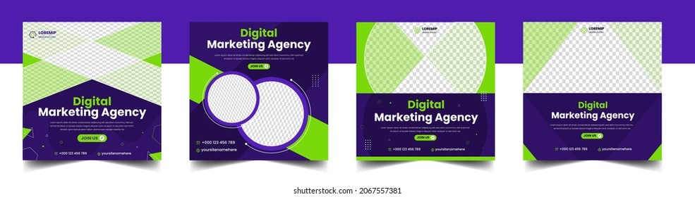 Digital Marketing Social Media Post Template Set, Agencia de marketing digital, Square Flyer Template, Digital Business Marketing Social Media Banner, Vector graphic Ad Template.