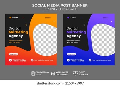 Digital Marketing Social Media Post Template, Digital Business Marketing Social Media Banner, creative business agency, Corporate advertising